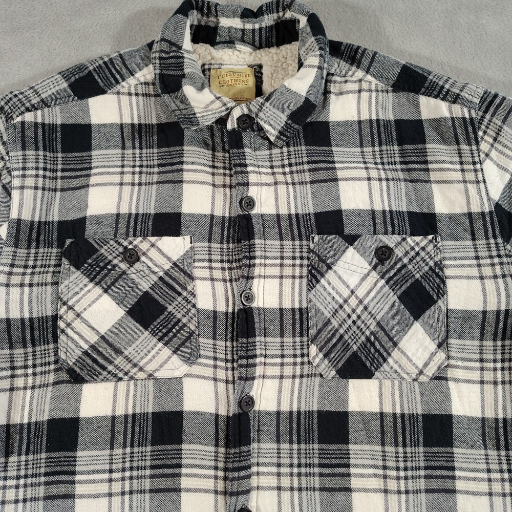 Telluride Clothing Company Shacket Men XL Black/White Plaid Sherpa Lined Flannel